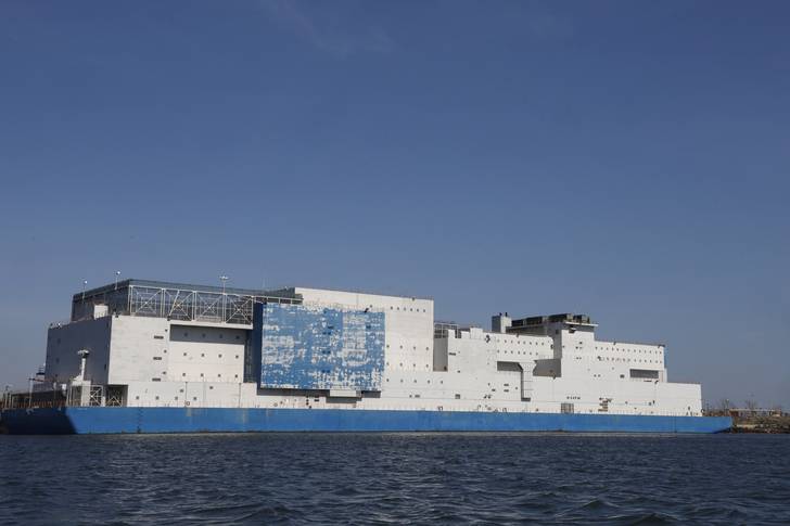 The Vernon C. Bain Center, a jail built on a barge, sits in the East River across from the Rikers Correctional Center.